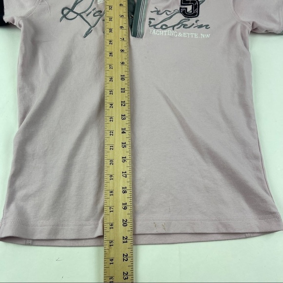 Ettes Yachting Polo Womens Small Pink Blue Log Embroidered Snap Short Sleeve - Picture 6 of 9